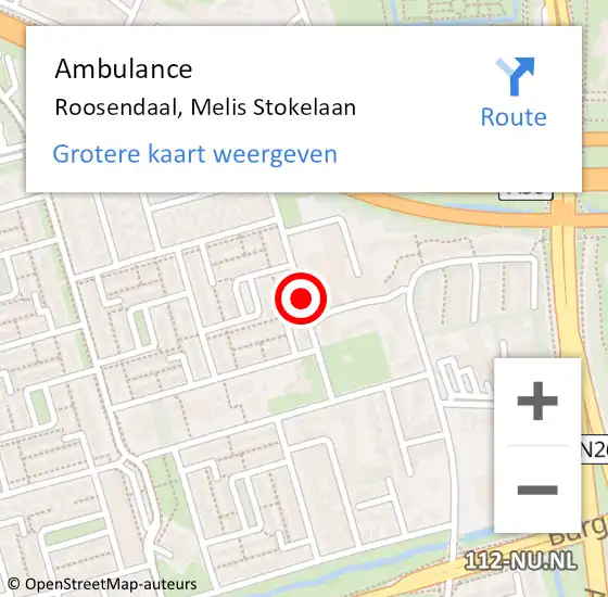 Locatie op kaart van de 112 melding: Ambulance Roosendaal, Melis Stokelaan op 16 september 2019 05:20