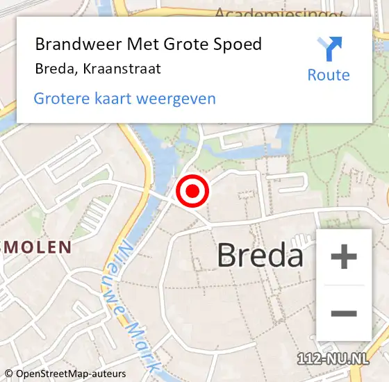 Locatie op kaart van de 112 melding: Brandweer Met Grote Spoed Naar Breda, Kraanstraat op 16 september 2019 07:51