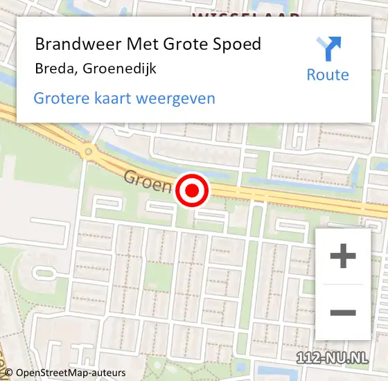 Locatie op kaart van de 112 melding: Brandweer Met Grote Spoed Naar Breda, Groenedijk op 16 september 2019 07:52