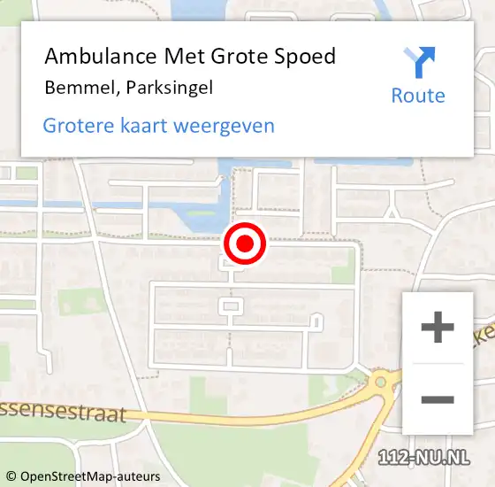 Locatie op kaart van de 112 melding: Ambulance Met Grote Spoed Naar Bemmel, Parksingel op 16 september 2019 08:02