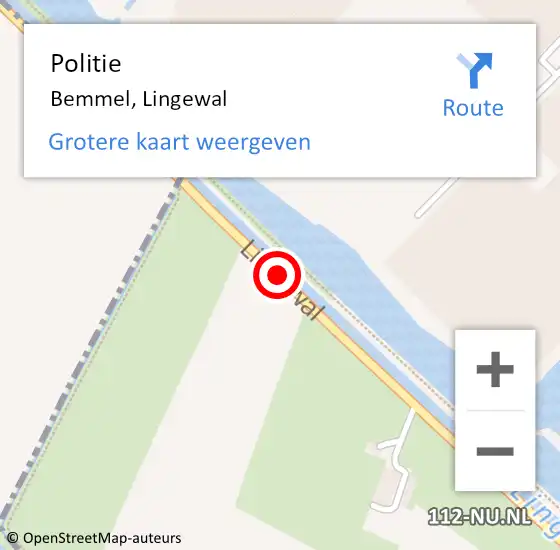 Locatie op kaart van de 112 melding: Politie Bemmel, Lingewal op 16 september 2019 08:48