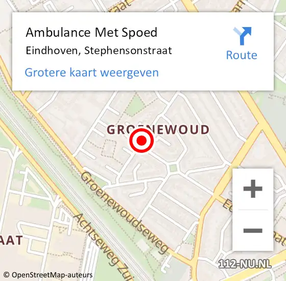 Locatie op kaart van de 112 melding: Ambulance Met Spoed Naar Eindhoven, Stephensonstraat op 16 september 2019 09:08