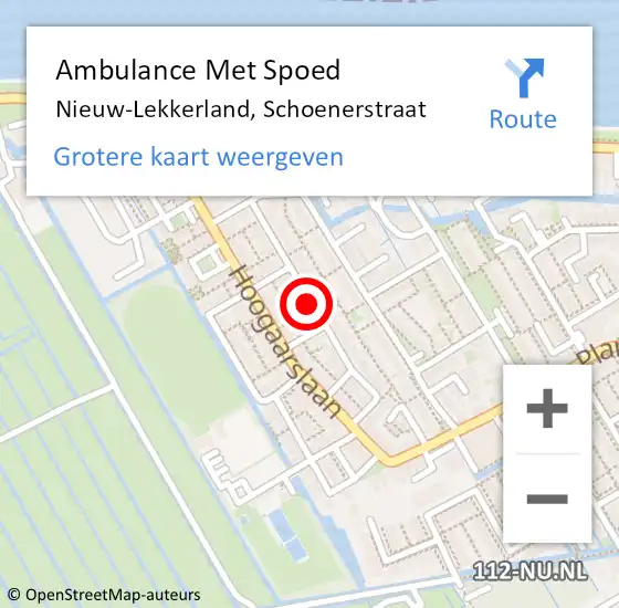Locatie op kaart van de 112 melding: Ambulance Met Spoed Naar Nieuw-Lekkerland, Schoenerstraat op 16 september 2019 10:56