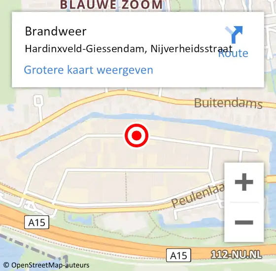 Locatie op kaart van de 112 melding: Brandweer Hardinxveld-Giessendam, Nijverheidsstraat op 16 september 2019 11:02
