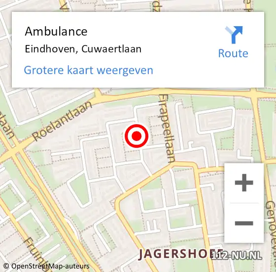 Locatie op kaart van de 112 melding: Ambulance Eindhoven, Cuwaertlaan op 16 september 2019 11:07