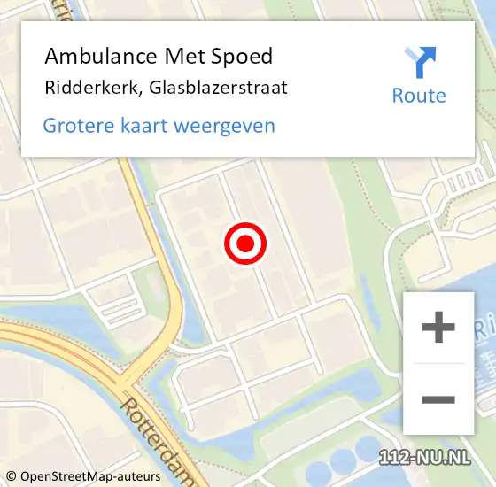 Locatie op kaart van de 112 melding: Ambulance Met Spoed Naar Ridderkerk, Glasblazerstraat op 16 september 2019 12:14