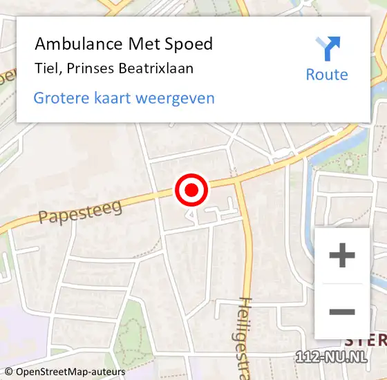 Locatie op kaart van de 112 melding: Ambulance Met Spoed Naar Tiel, Prinses Beatrixlaan op 16 september 2019 15:06
