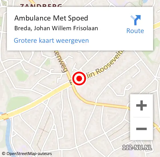 Locatie op kaart van de 112 melding: Ambulance Met Spoed Naar Breda, Johan Willem Frisolaan op 16 september 2019 15:12