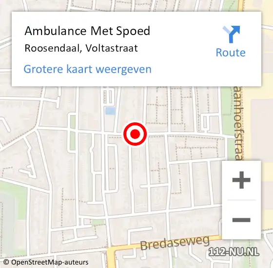 Locatie op kaart van de 112 melding: Ambulance Met Spoed Naar Roosendaal, Voltastraat op 16 september 2019 16:21