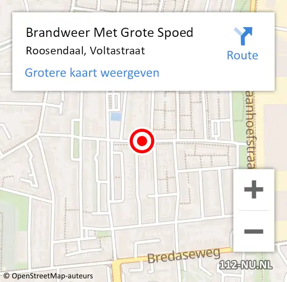 Locatie op kaart van de 112 melding: Brandweer Met Grote Spoed Naar Roosendaal, Voltastraat op 16 september 2019 16:22