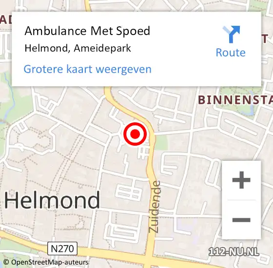 Locatie op kaart van de 112 melding: Ambulance Met Spoed Naar Helmond, Ameidepark op 16 september 2019 16:25