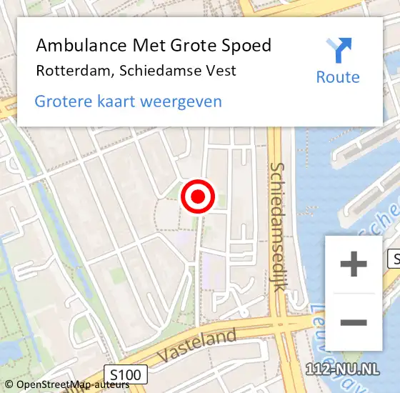 Locatie op kaart van de 112 melding: Ambulance Met Grote Spoed Naar Rotterdam, Schiedamse Vest op 16 september 2019 17:23
