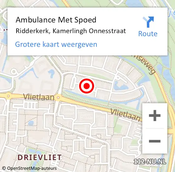 Locatie op kaart van de 112 melding: Ambulance Met Spoed Naar Ridderkerk, Kamerlingh Onnesstraat op 16 september 2019 17:33