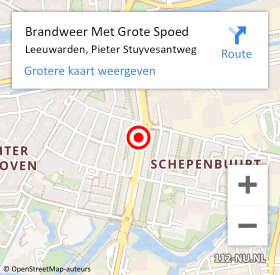 Locatie op kaart van de 112 melding: Brandweer Met Grote Spoed Naar Leeuwarden, Pieter Stuyvesantweg op 16 september 2019 17:50