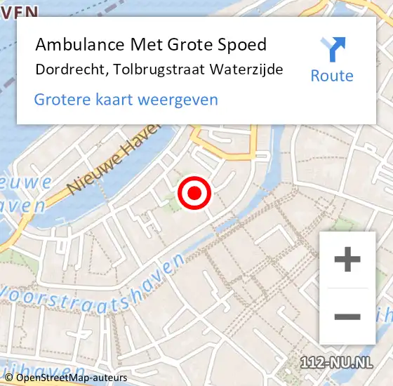 Locatie op kaart van de 112 melding: Ambulance Met Grote Spoed Naar Dordrecht, Tolbrugstraat Waterzijde op 16 september 2019 20:12