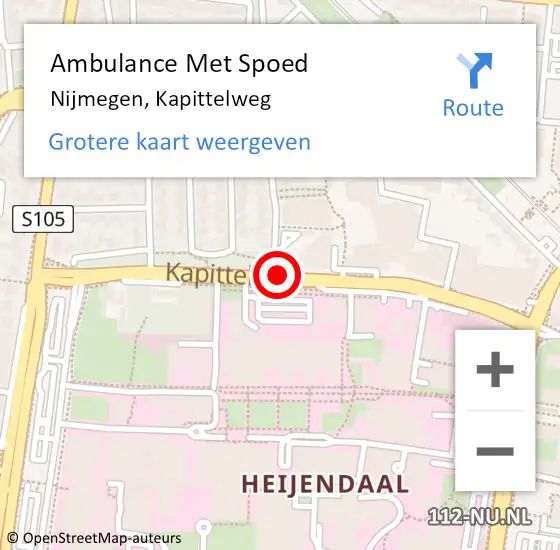 Locatie op kaart van de 112 melding: Ambulance Met Spoed Naar Nijmegen, Kapittelweg op 16 september 2019 20:58
