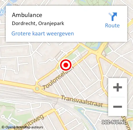 Locatie op kaart van de 112 melding: Ambulance Dordrecht, Oranjepark op 16 september 2019 21:59
