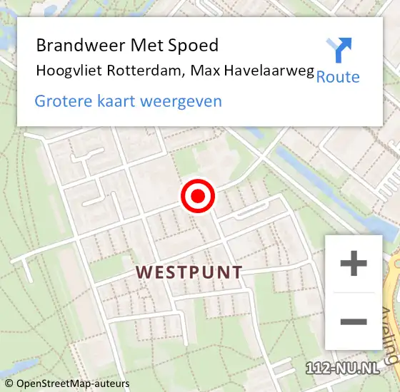 Locatie op kaart van de 112 melding: Brandweer Met Spoed Naar Hoogvliet Rotterdam, Max Havelaarweg op 16 september 2019 22:48