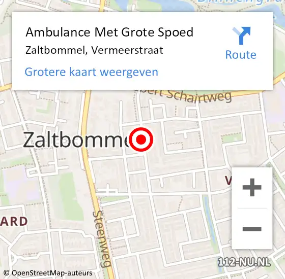 Locatie op kaart van de 112 melding: Ambulance Met Grote Spoed Naar Zaltbommel, Vermeerstraat op 16 september 2019 23:55