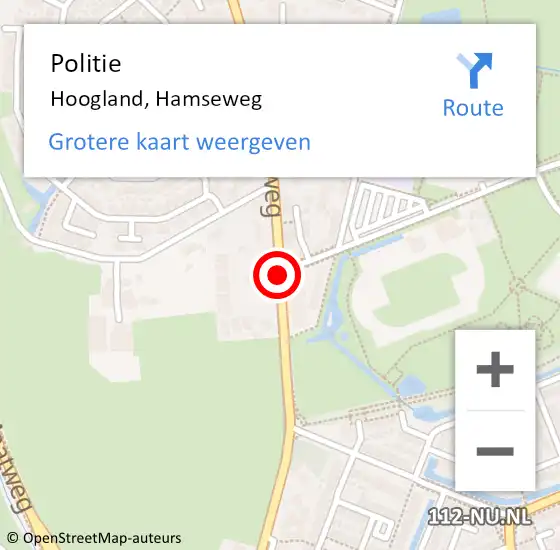 Locatie op kaart van de 112 melding: Politie Hoogland, Hamseweg op 17 september 2019 00:56