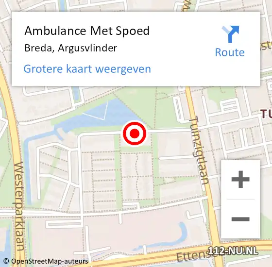 Locatie op kaart van de 112 melding: Ambulance Met Spoed Naar Breda, Argusvlinder op 17 september 2019 08:52