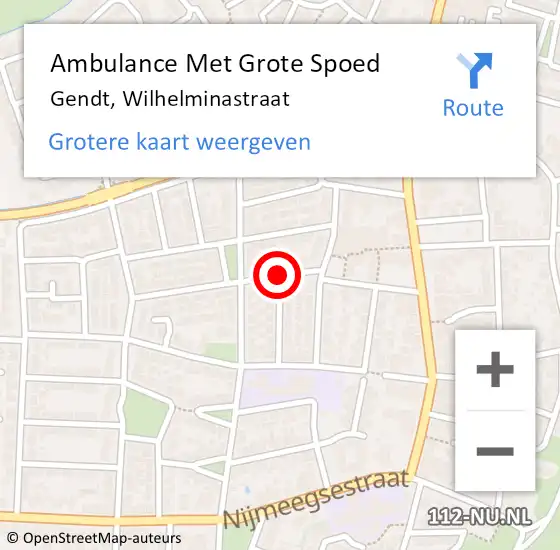 Locatie op kaart van de 112 melding: Ambulance Met Grote Spoed Naar Gendt, Wilhelminastraat op 17 september 2019 08:57