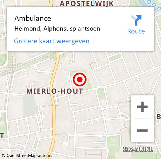 Locatie op kaart van de 112 melding: Ambulance Helmond, Alphonsusplantsoen op 17 september 2019 09:05