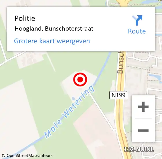 Locatie op kaart van de 112 melding: Politie Hoogland, Bunschoterstraat op 17 september 2019 09:07