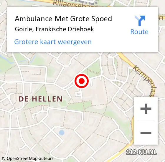 Locatie op kaart van de 112 melding: Ambulance Met Grote Spoed Naar Goirle, Frankische Driehoek op 17 september 2019 09:23