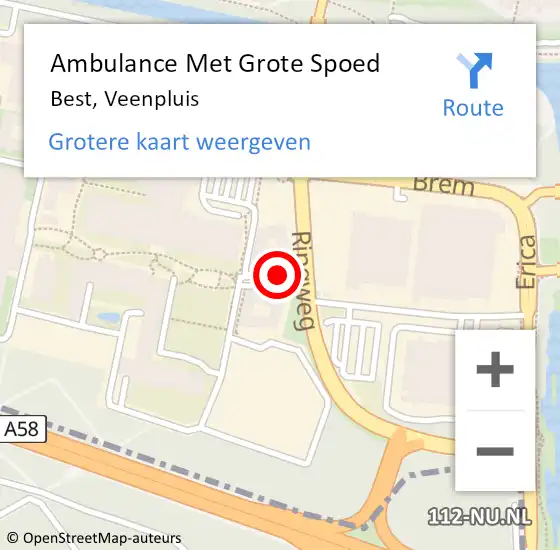 Locatie op kaart van de 112 melding: Ambulance Met Grote Spoed Naar Best, Veenpluis op 17 september 2019 09:31