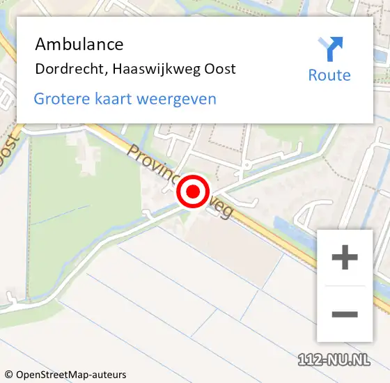 Locatie op kaart van de 112 melding: Ambulance Dordrecht, Haaswijkweg Oost op 17 september 2019 09:36