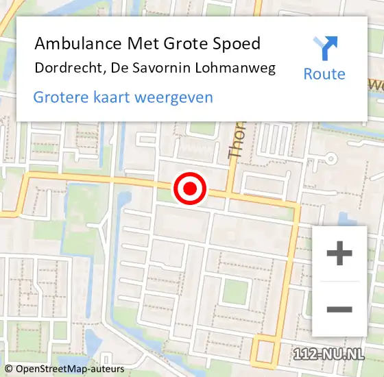 Locatie op kaart van de 112 melding: Ambulance Met Grote Spoed Naar Dordrecht, De Savornin Lohmanweg op 17 september 2019 10:22