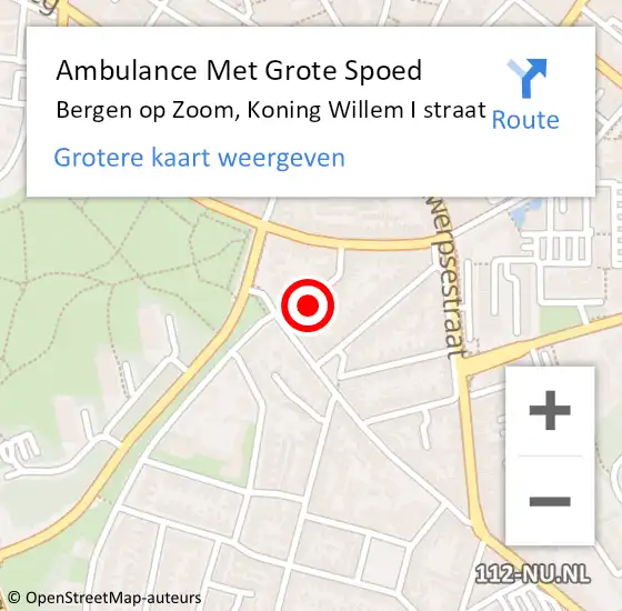 Locatie op kaart van de 112 melding: Ambulance Met Grote Spoed Naar Bergen op Zoom, Koning Willem I straat op 17 september 2019 10:32