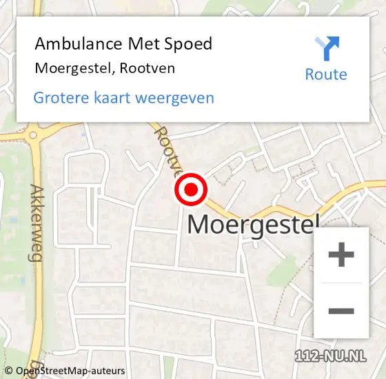 Locatie op kaart van de 112 melding: Ambulance Met Spoed Naar Moergestel, Rootven op 17 september 2019 12:02