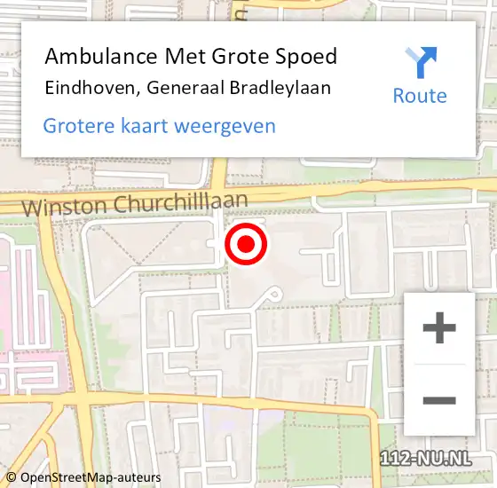 Locatie op kaart van de 112 melding: Ambulance Met Grote Spoed Naar Eindhoven, Generaal Bradleylaan op 17 september 2019 12:15