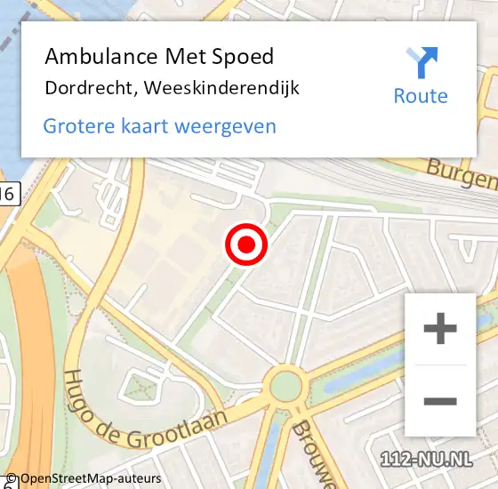 Locatie op kaart van de 112 melding: Ambulance Met Spoed Naar Dordrecht, Weeskinderendijk op 17 september 2019 12:16