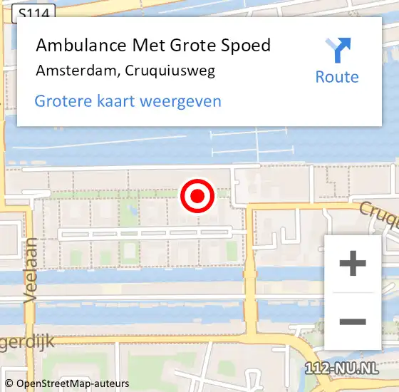 Locatie op kaart van de 112 melding: Ambulance Met Grote Spoed Naar Amsterdam, Cruquiusweg op 17 september 2019 12:35