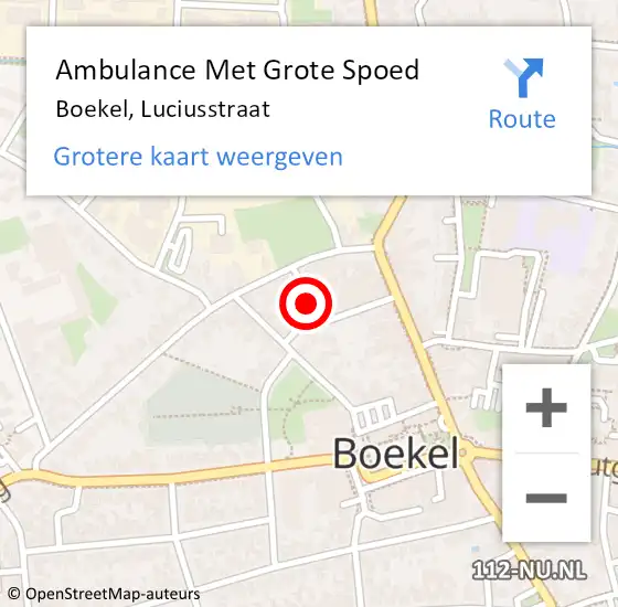 Locatie op kaart van de 112 melding: Ambulance Met Grote Spoed Naar Boekel, Luciusstraat op 17 september 2019 12:35