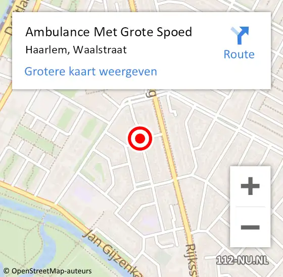Locatie op kaart van de 112 melding: Ambulance Met Grote Spoed Naar Haarlem, Waalstraat op 17 september 2019 12:48