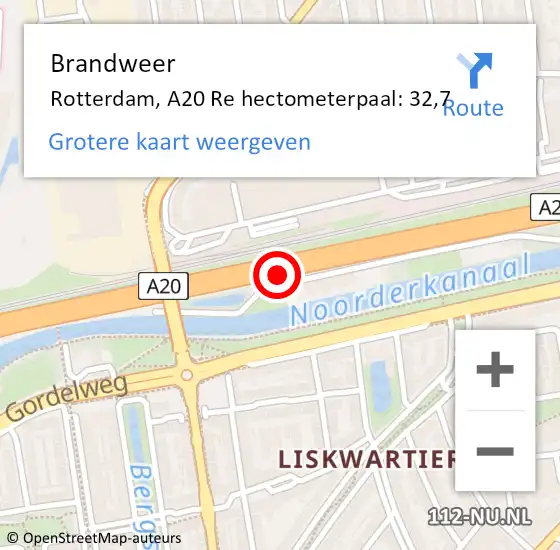 Locatie op kaart van de 112 melding: Brandweer Rotterdam, A20 Li hectometerpaal: 29,8 op 17 september 2019 13:10