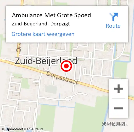 Locatie op kaart van de 112 melding: Ambulance Met Grote Spoed Naar Zuid-Beijerland, Dorpzigt op 17 september 2019 13:33