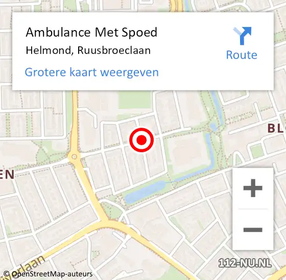Locatie op kaart van de 112 melding: Ambulance Met Spoed Naar Helmond, Ruusbroeclaan op 17 september 2019 16:26