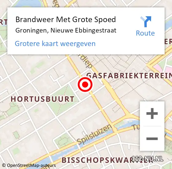 Locatie op kaart van de 112 melding: Brandweer Met Grote Spoed Naar Groningen, Nieuwe Ebbingestraat op 17 september 2019 17:22
