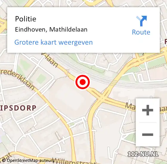 Locatie op kaart van de 112 melding: Politie Eindhoven, Mathildelaan op 17 september 2019 17:28