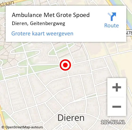 Locatie op kaart van de 112 melding: Ambulance Met Grote Spoed Naar Dieren, Geitenbergweg op 17 september 2019 17:39