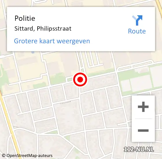 Locatie op kaart van de 112 melding: Politie Sittard, Philipsstraat op 17 september 2019 18:09