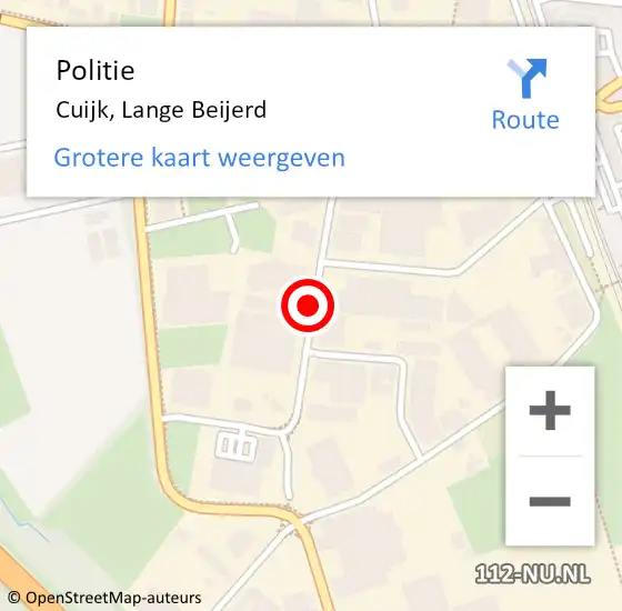 Locatie op kaart van de 112 melding: Politie Cuijk, Lange Beijerd op 17 september 2019 19:32
