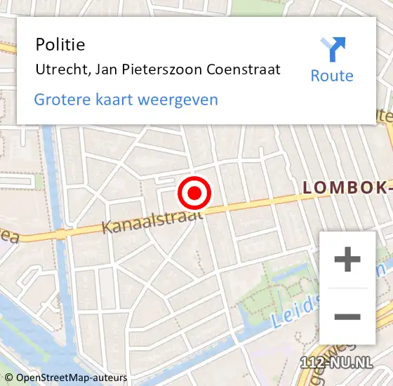 Locatie op kaart van de 112 melding: Politie Utrecht, Jan Pieterszoon Coenstraat op 17 september 2019 21:03
