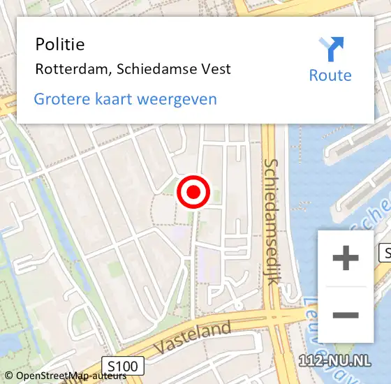 Locatie op kaart van de 112 melding: Politie Rotterdam, Schiedamse Vest op 17 september 2019 21:31