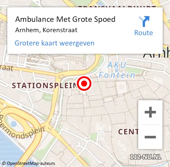 Locatie op kaart van de 112 melding: Ambulance Met Grote Spoed Naar Arnhem, Korenstraat op 17 september 2019 23:11